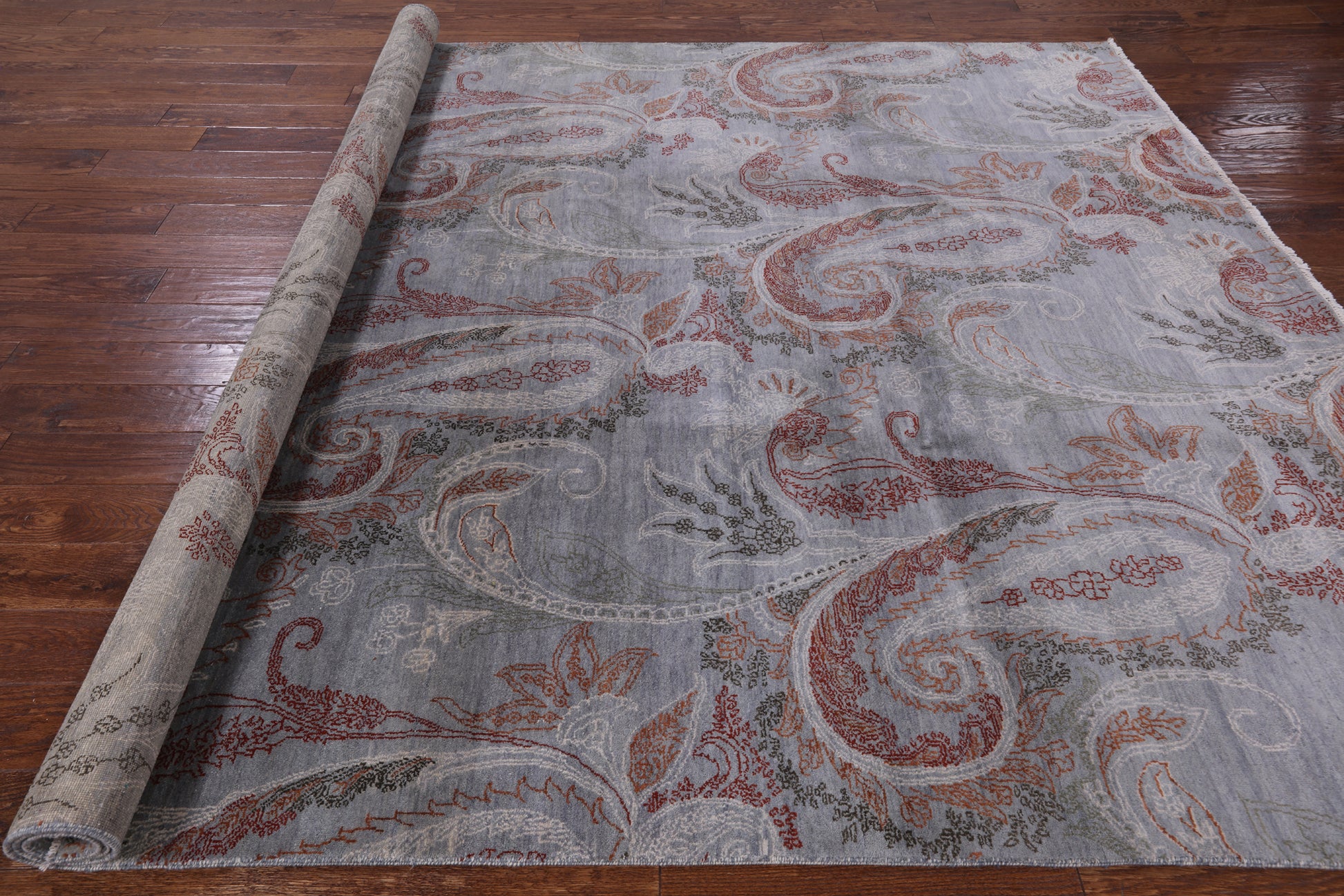 Grey William Morris Handmade Wool & Silk Area Rug - 8' 0" X 10' 0" - Golden Nile