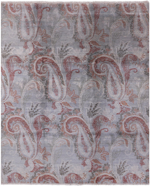 Grey William Morris Handmade Wool & Silk Area Rug - 8' 0" X 10' 0" - Golden Nile