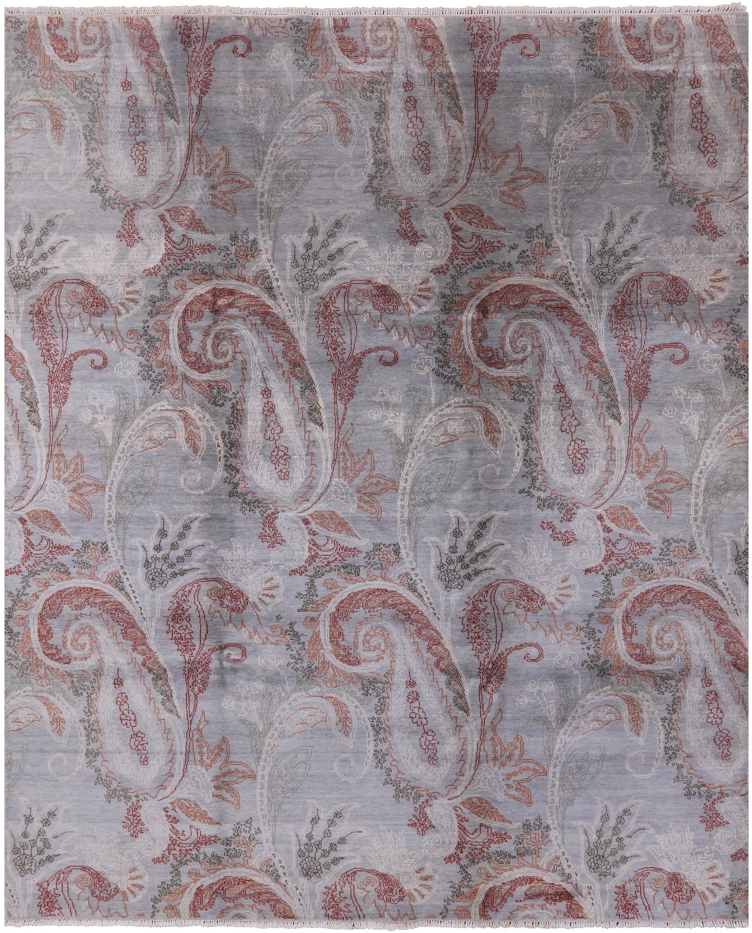 Grey William Morris Handmade Wool & Silk Area Rug - 8' 0" X 10' 0" - Golden Nile