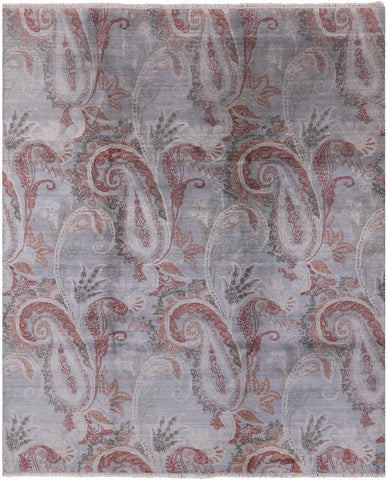 Grey William Morris Handmade Wool & Silk Area Rug - 8' 0