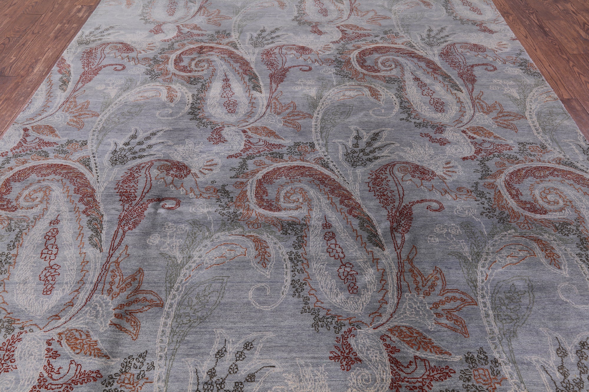 Grey William Morris Handmade Wool & Silk Area Rug - 8' 0" X 10' 0" - Golden Nile