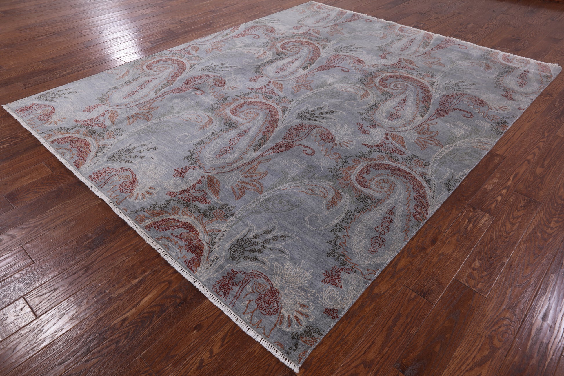 Grey William Morris Handmade Wool & Silk Area Rug - 8' 0" X 10' 0" - Golden Nile
