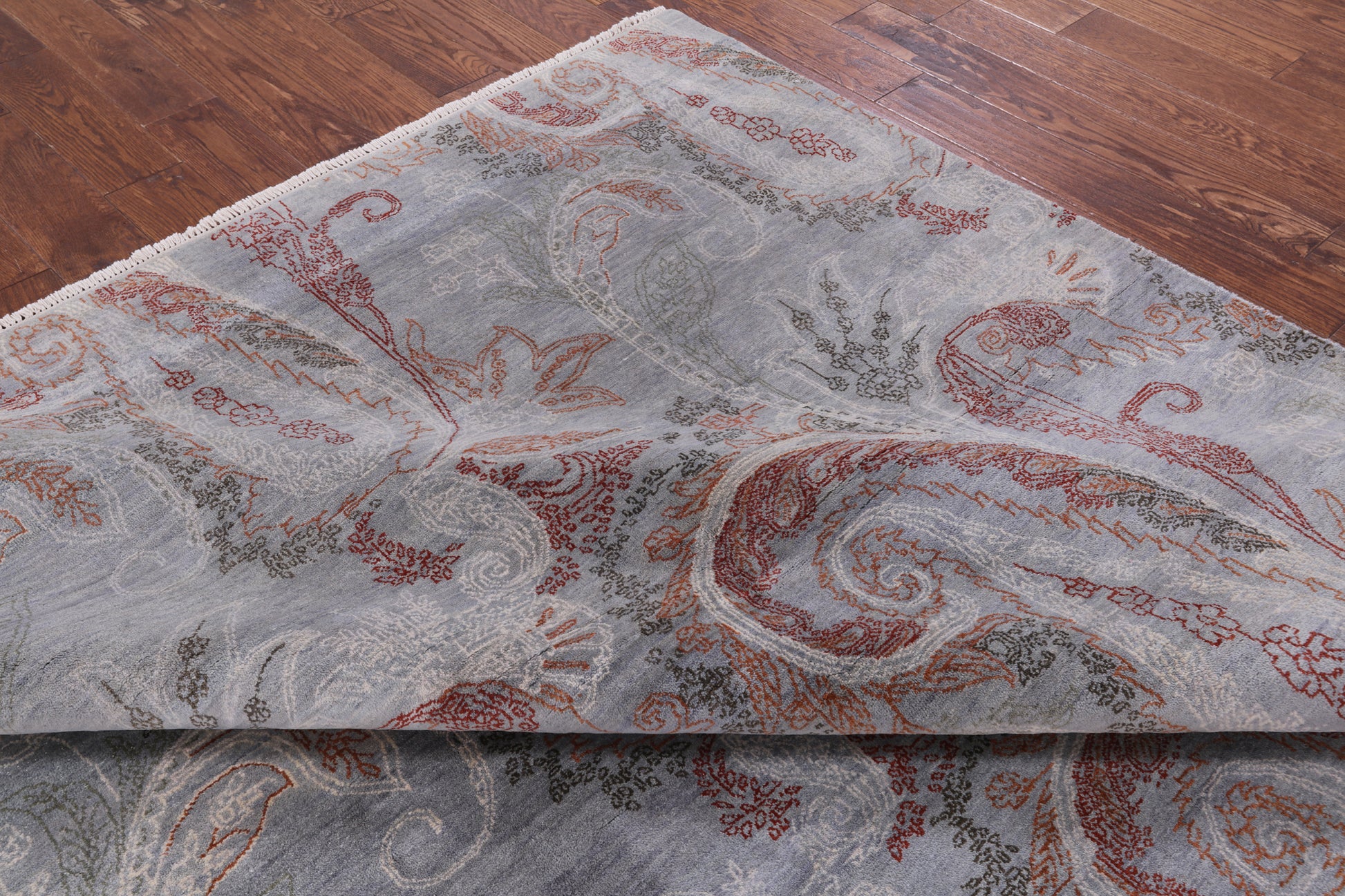 Grey William Morris Handmade Wool & Silk Area Rug - 8' 0" X 10' 0" - Golden Nile