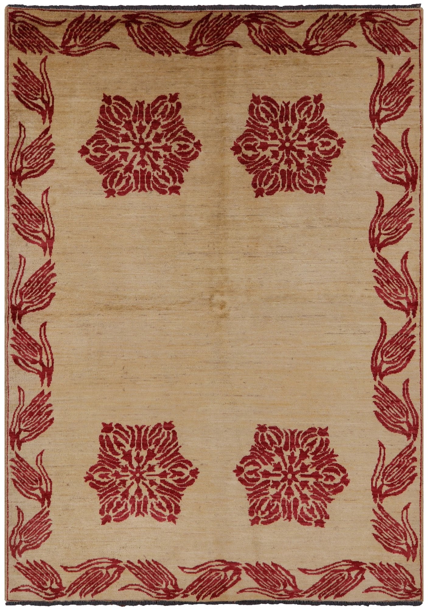 Ivory Peshawar Wool On Wool Area Rug - 5' 8" X 8' 1" - Golden Nile