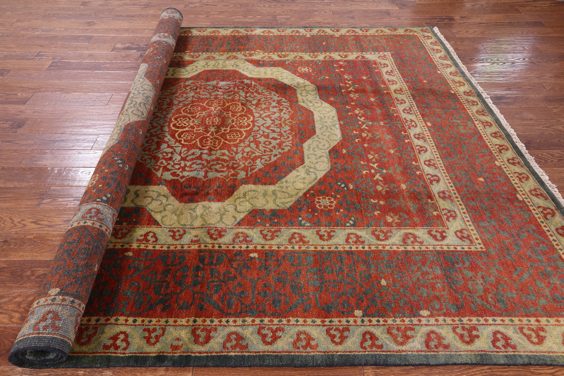 Geometric Persian Mamluk Hand Knotted Wool Rug - 8' 0" X 10' 0'' - Golden Nile