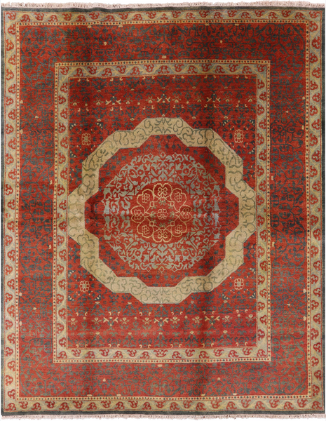 Geometric Persian Mamluk Hand Knotted Wool Rug - 8' 0" X 10' 0'' - Golden Nile