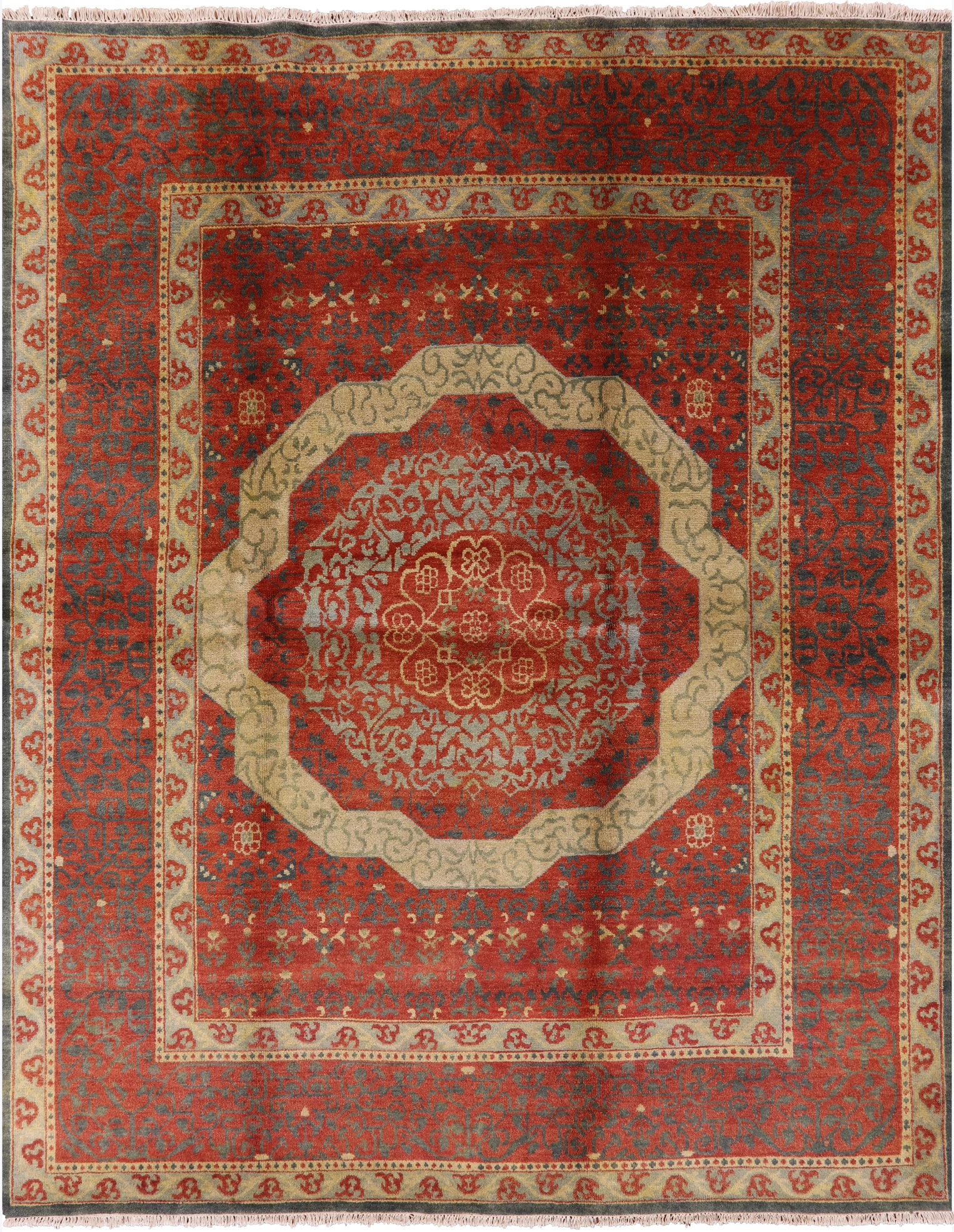 Geometric Persian Mamluk Hand Knotted Wool Rug - 8' 0" X 10' 0'' - Golden Nile