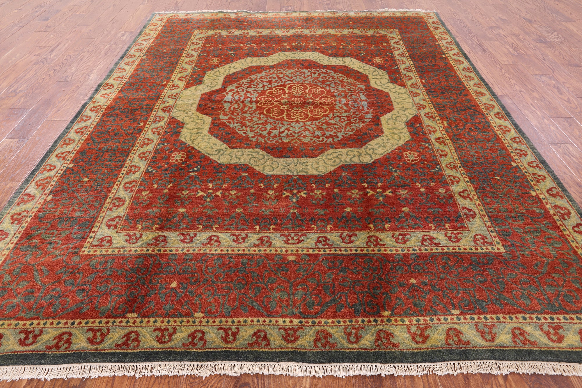 Geometric Persian Mamluk Hand Knotted Wool Rug - 8' 0" X 10' 0'' - Golden Nile