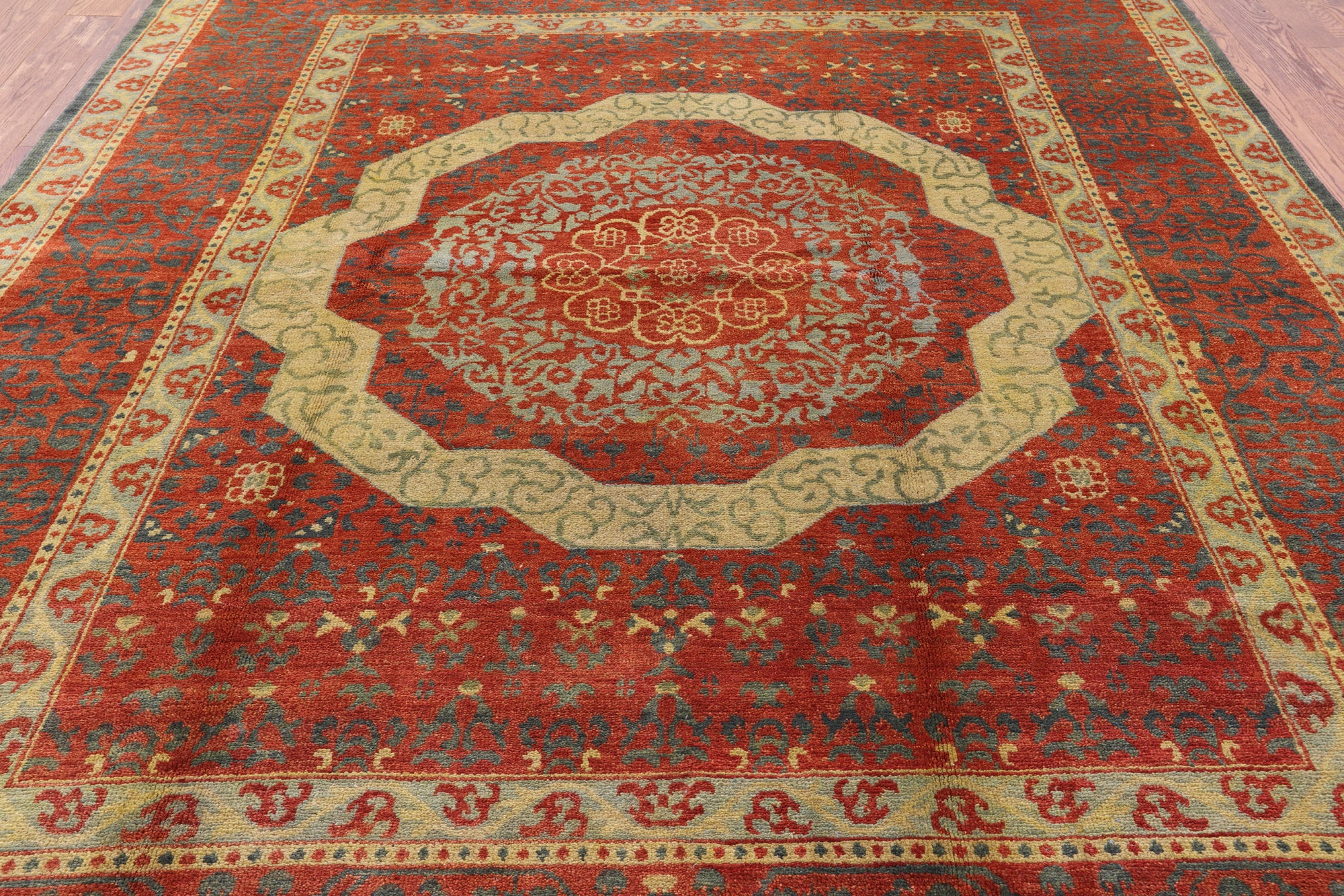 Geometric Persian Mamluk Hand Knotted Wool Rug - 8' 0" X 10' 0'' - Golden Nile