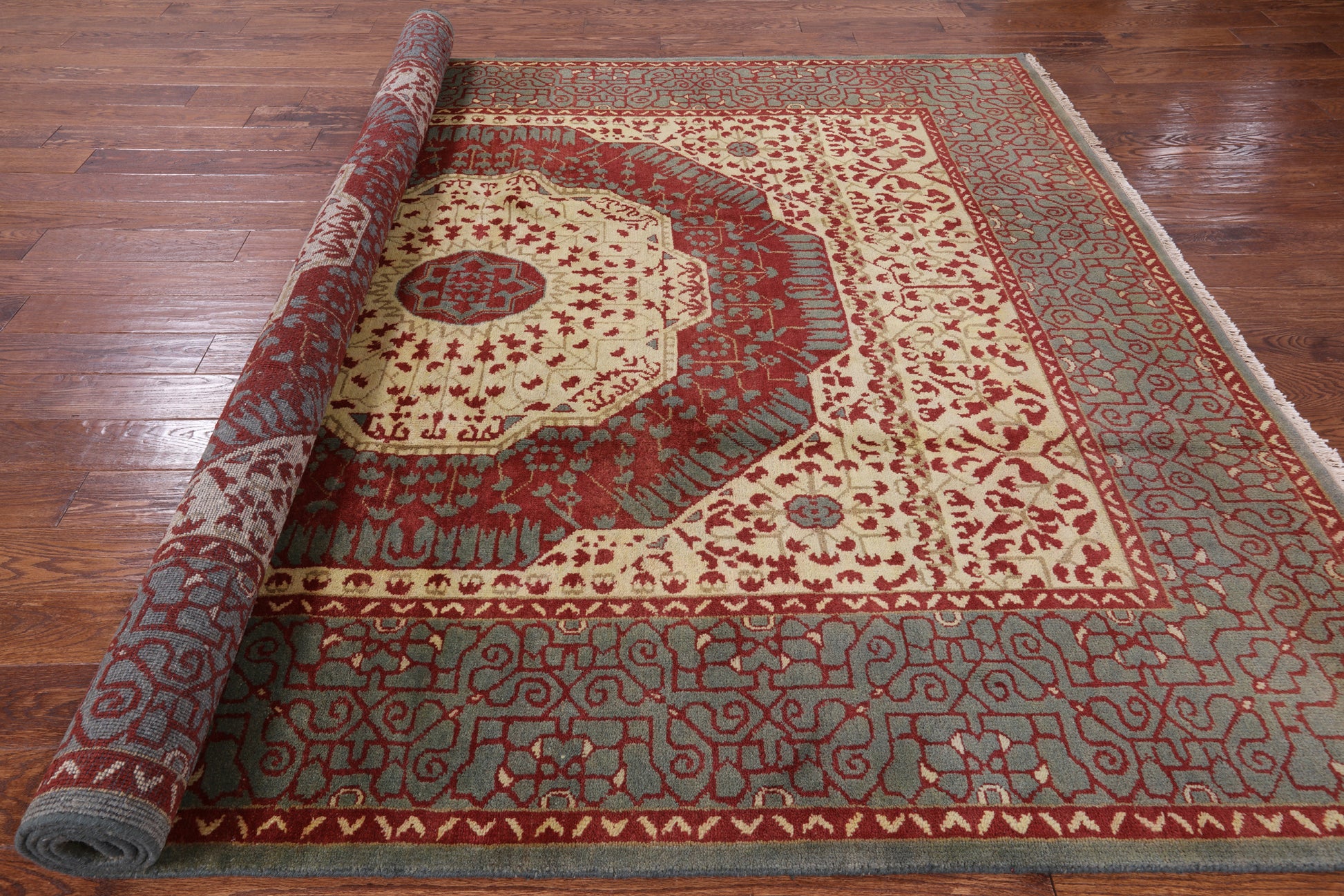 Geometric Persian Mamluk Hand Knotted Wool Rug - 8' 0" X 10' 0'' - Golden Nile