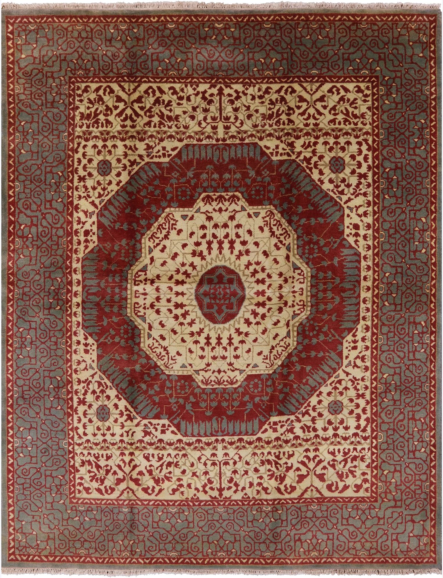 Geometric Persian Mamluk Hand Knotted Wool Rug - 8' 0" X 10' 0'' - Golden Nile