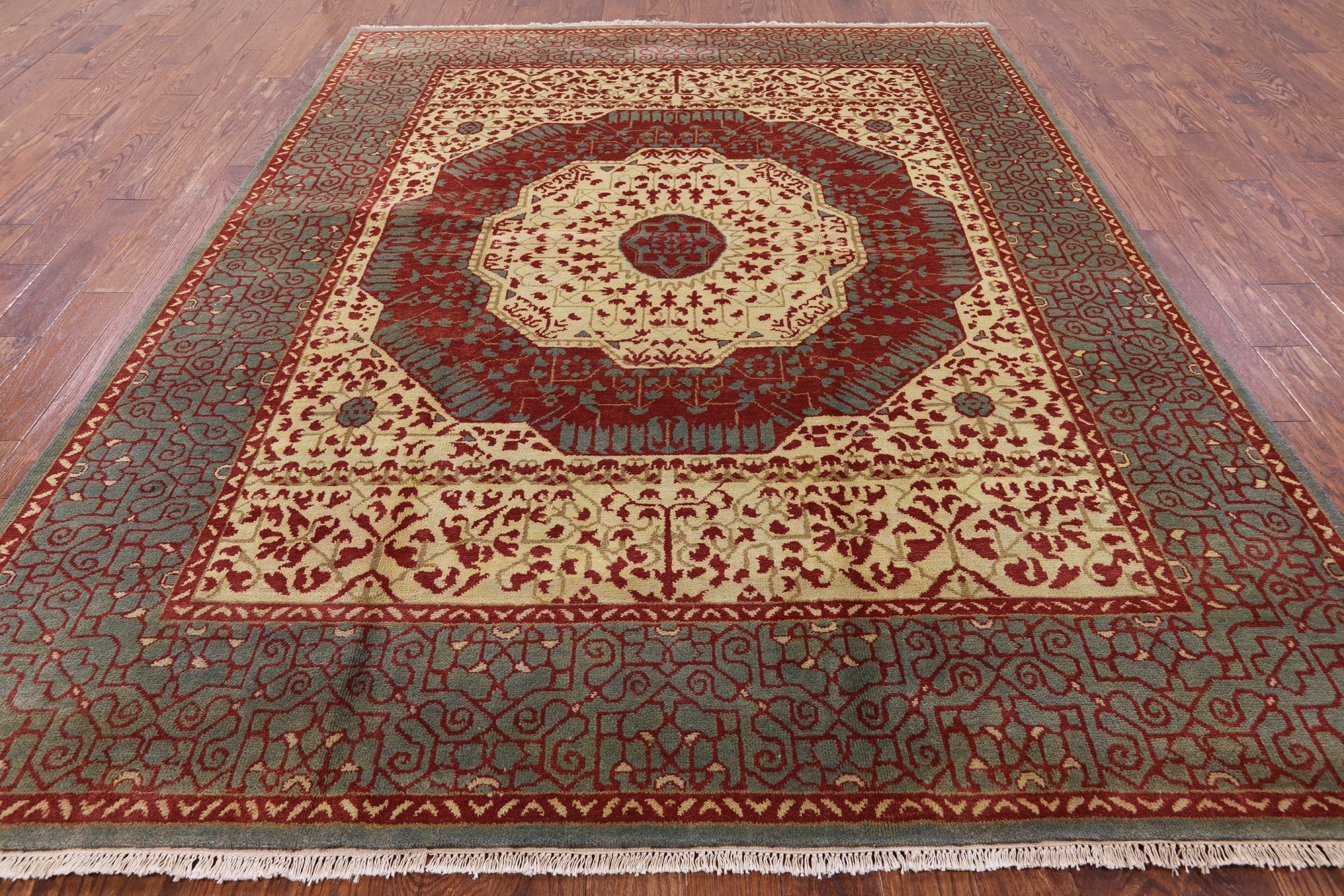 Geometric Persian Mamluk Hand Knotted Wool Rug - 8' 0" X 10' 0'' - Golden Nile