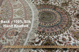 100% Silk Round Kashan Ivory Floral Design Oriental Rug 9 X 9 - Golden Nile