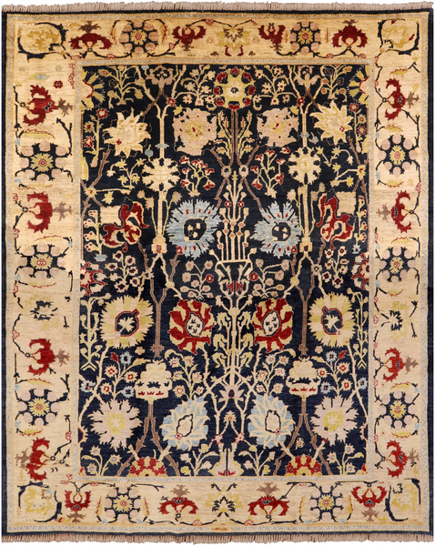 Signed Peshawar Hand Knotted Wool Rug - 8' 0" X 9' 9" - Golden Nile