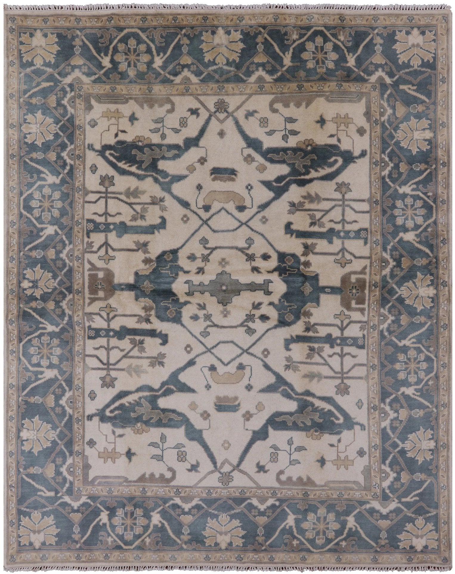 Ivory Turkish Oushak Handmade Wool Rug - 8' 0" X 9' 10" - Golden Nile