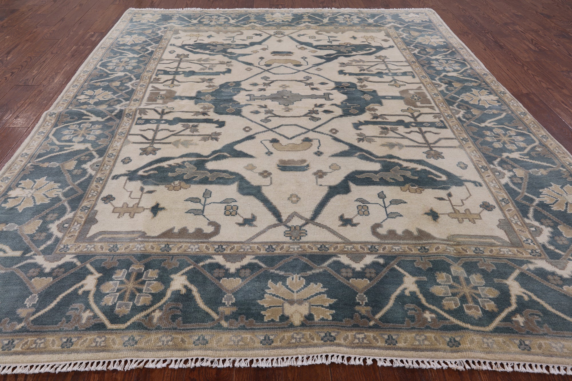 Ivory Turkish Oushak Handmade Wool Rug - 8' 0" X 9' 10" - Golden Nile