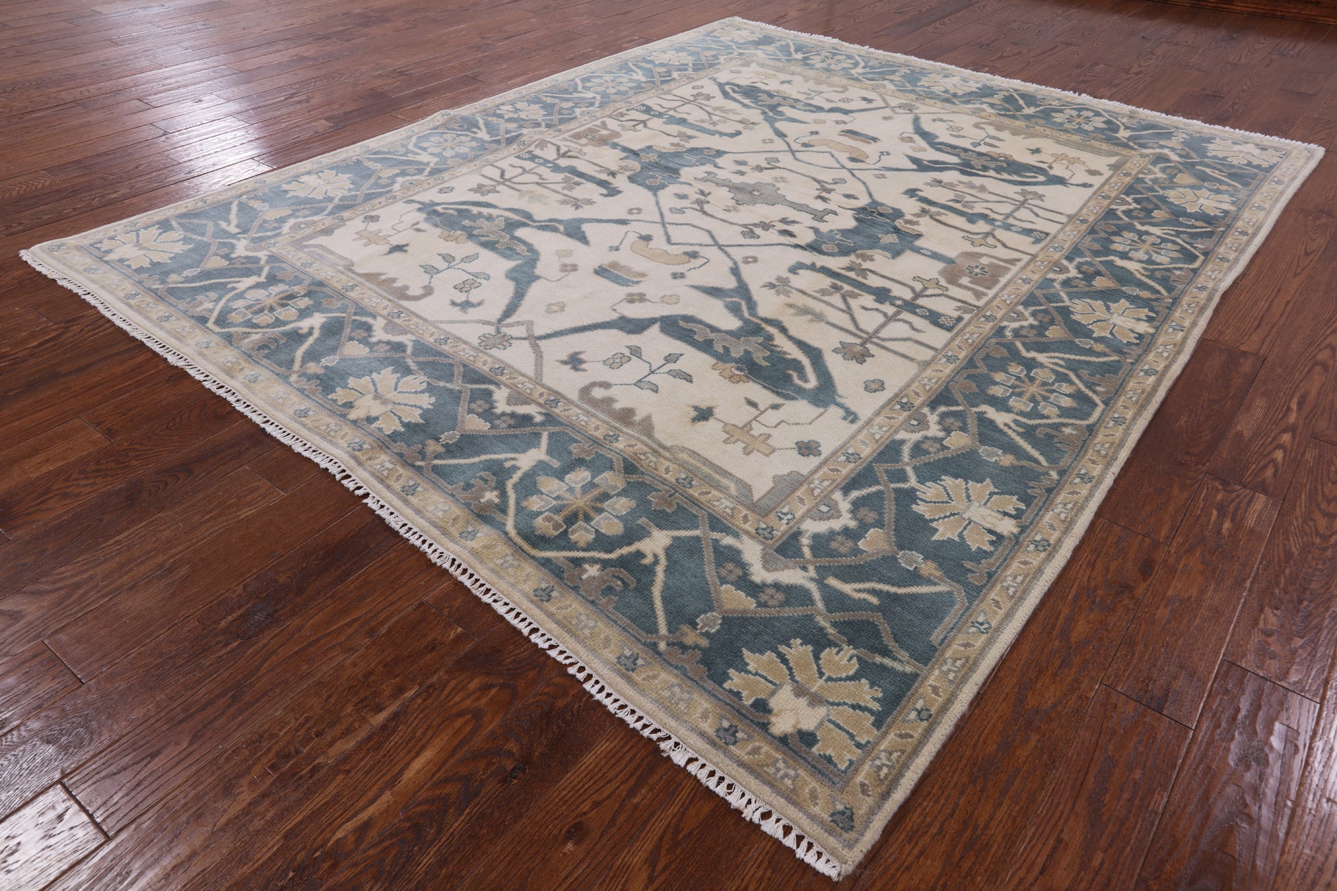 Ivory Turkish Oushak Handmade Wool Rug - 8' 0" X 9' 10" - Golden Nile