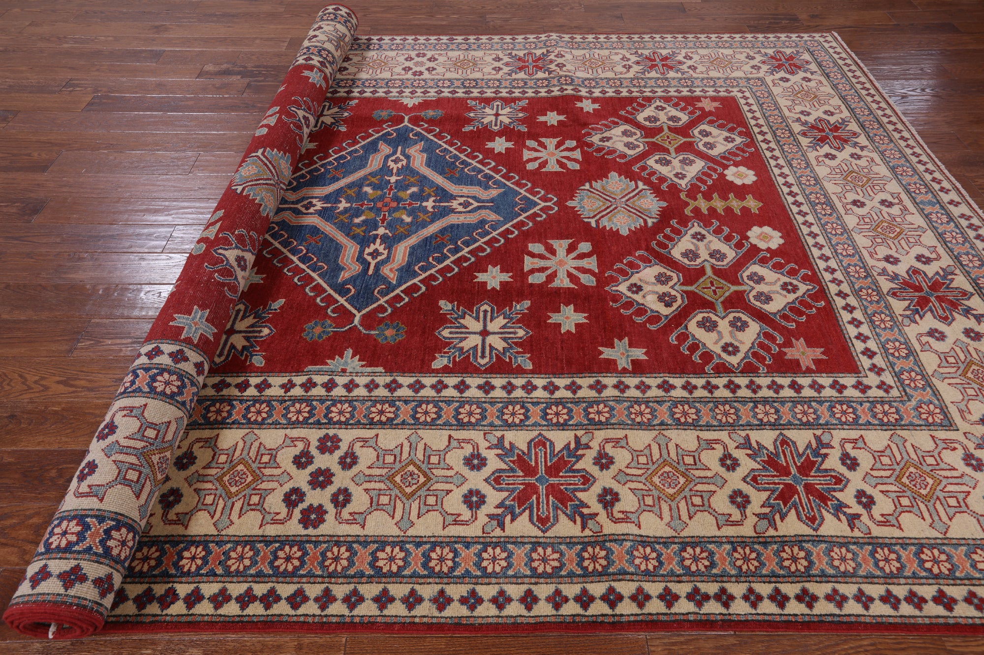 Red Kazak Handmade Rug - 8' 1" X 11' 8" - Golden Nile