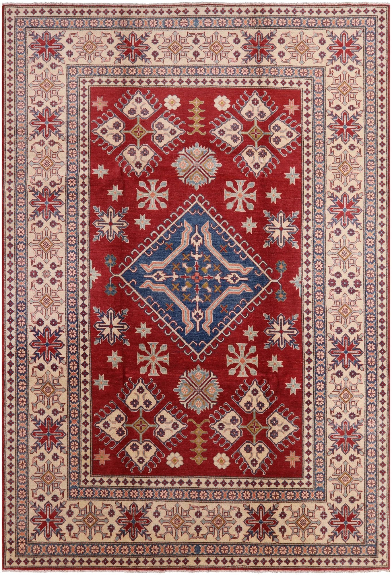 Red Kazak Handmade Rug - 8' 1" X 11' 8" - Golden Nile