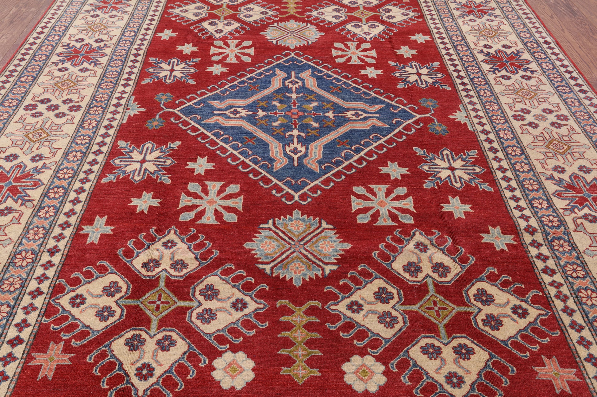Red Kazak Handmade Rug - 8' 1" X 11' 8" - Golden Nile