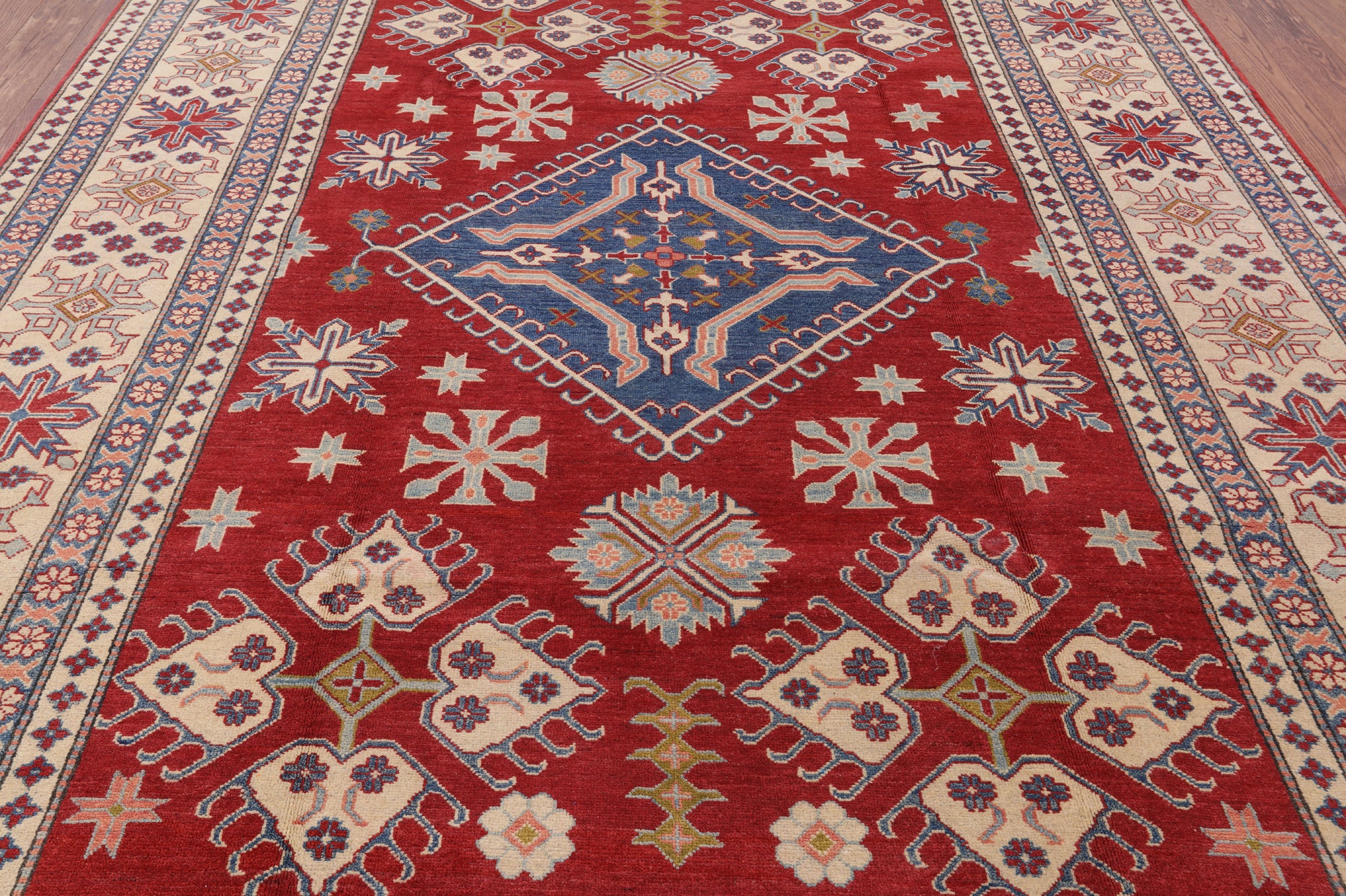 Red Kazak Handmade Rug - 8' 1" X 11' 8" - Golden Nile