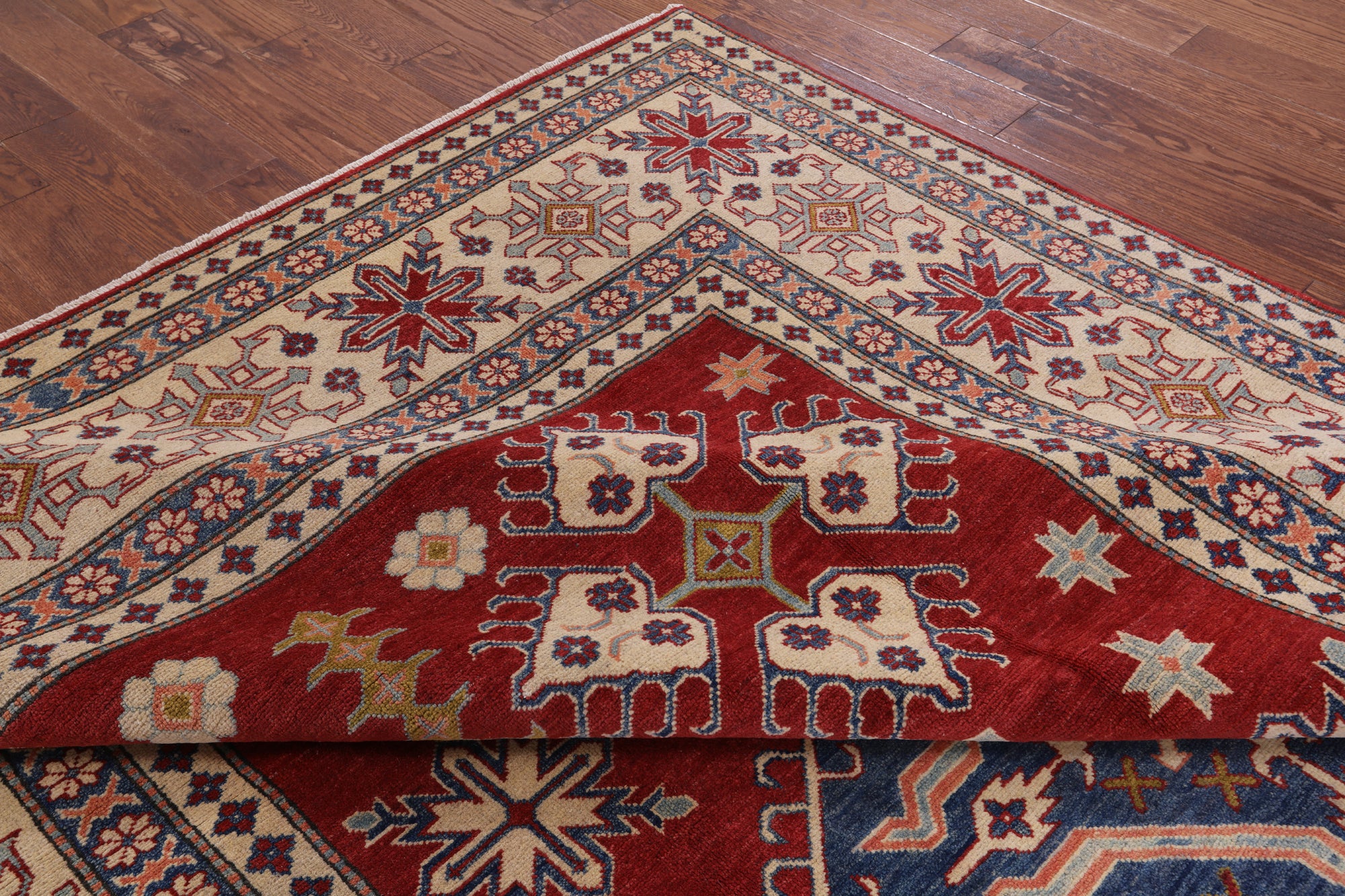 Red Kazak Handmade Rug - 8' 1" X 11' 8" - Golden Nile