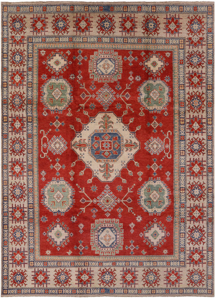 Red Kazak Hand Knotted Area Rug - 7' 10" X 10' 10" - Golden Nile