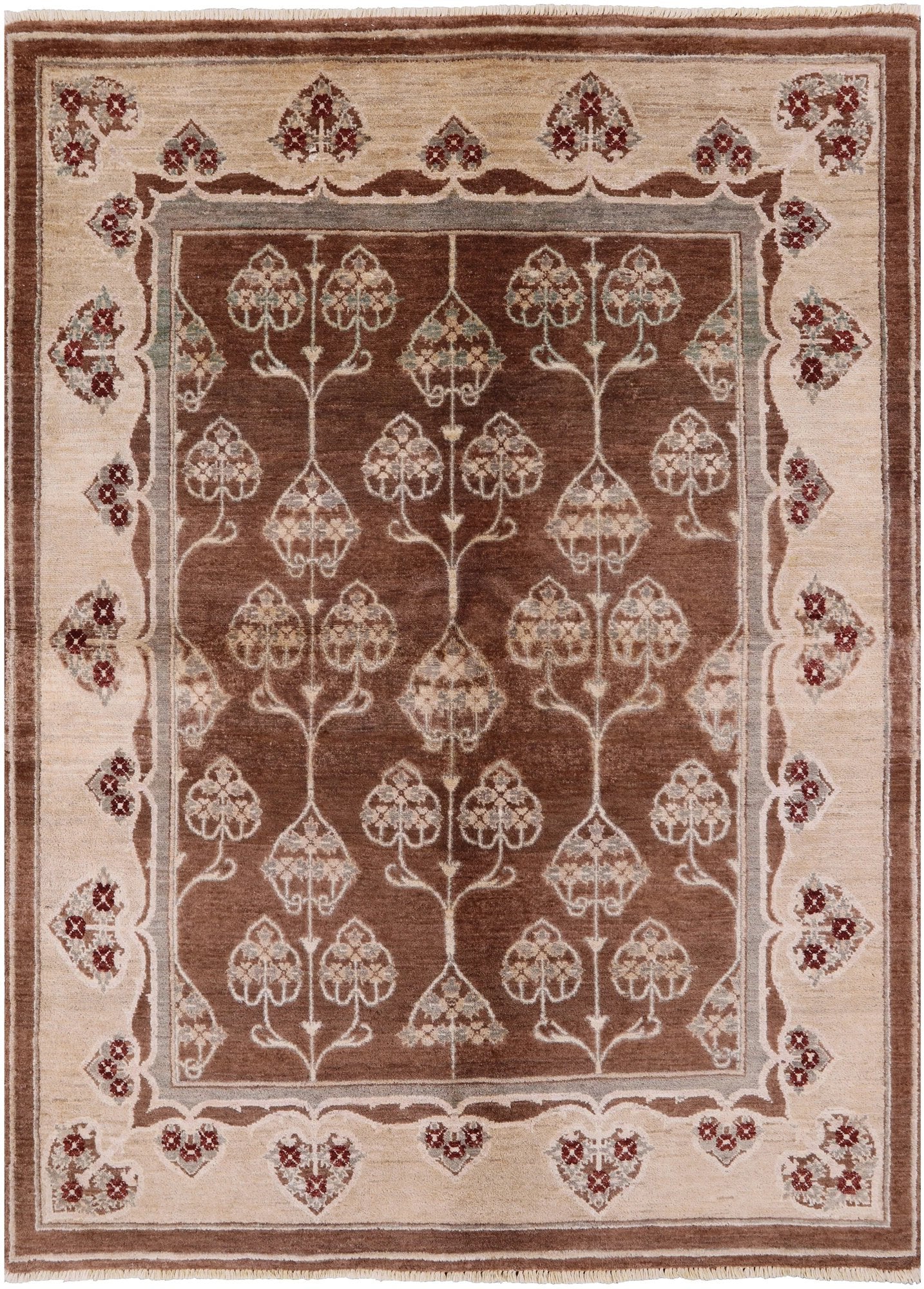 Brown Chobi Peshawar Hand-Knotted Rug - 6' 2" X 8' 5" - Golden Nile
