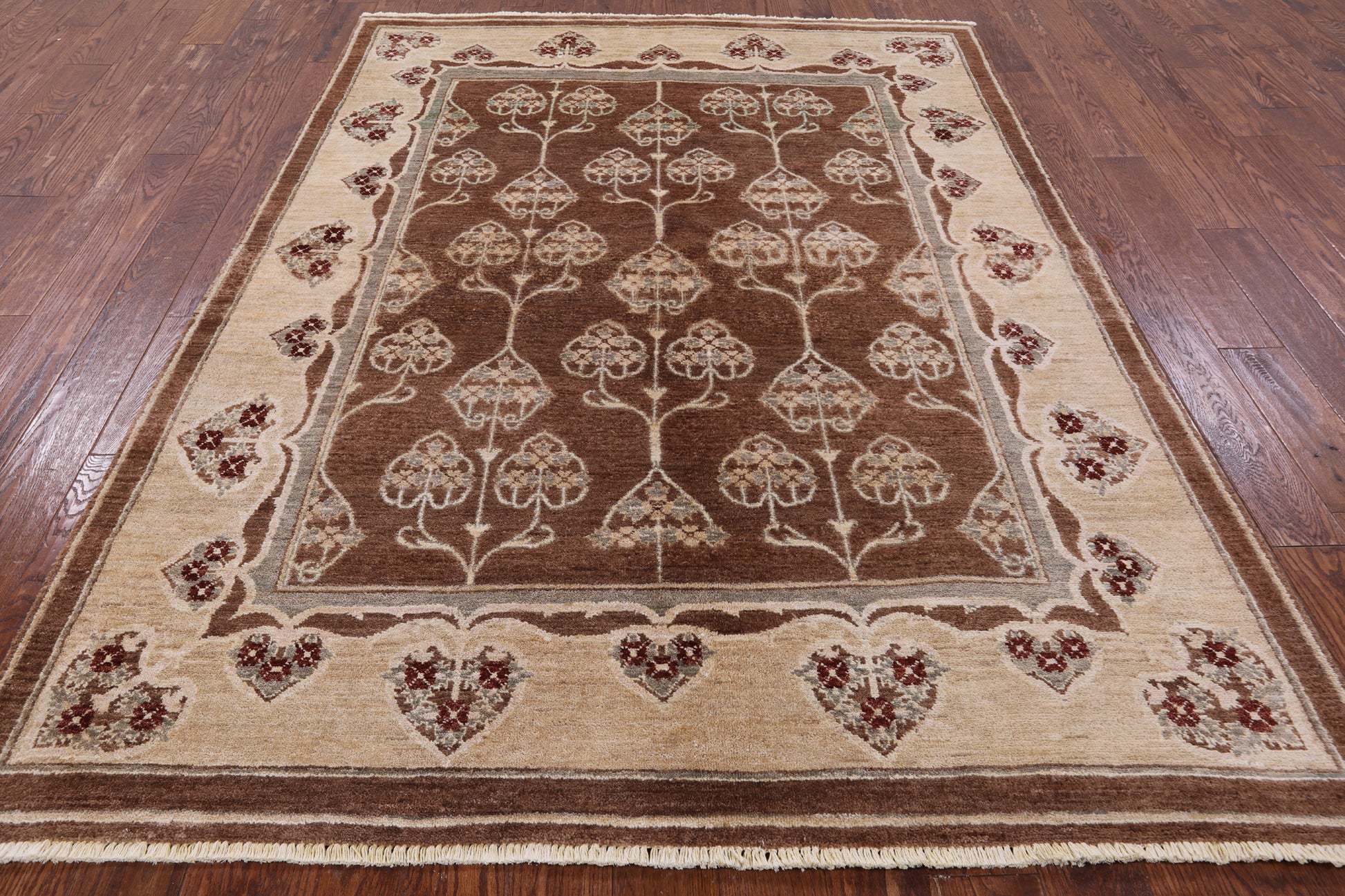 Brown Chobi Peshawar Hand-Knotted Rug - 6' 2" X 8' 5" - Golden Nile