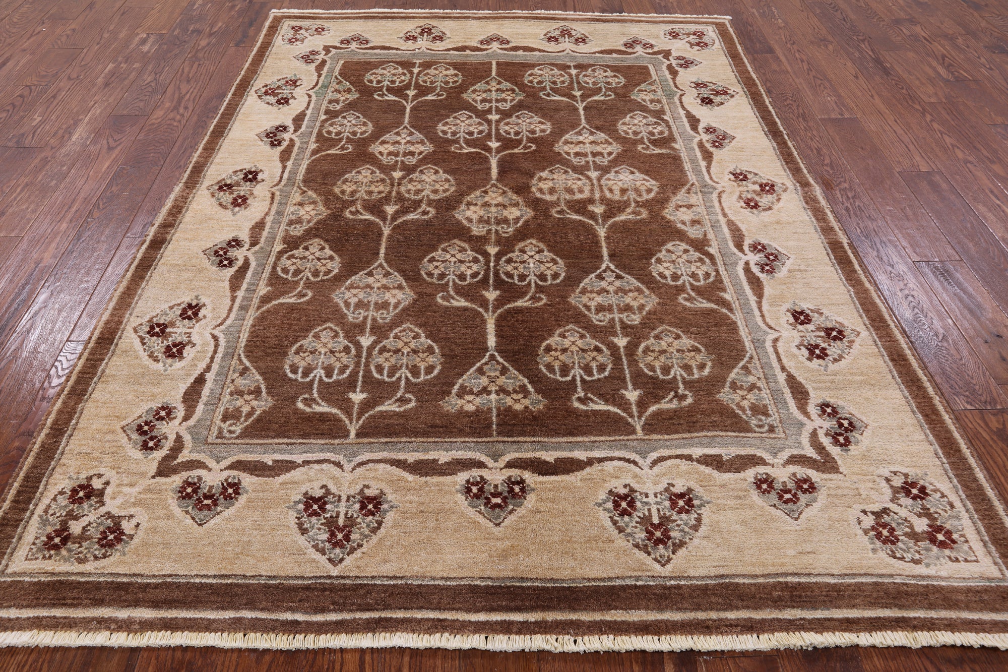Brown Chobi Peshawar Hand-Knotted Rug - 6' 2" X 8' 5" - Golden Nile
