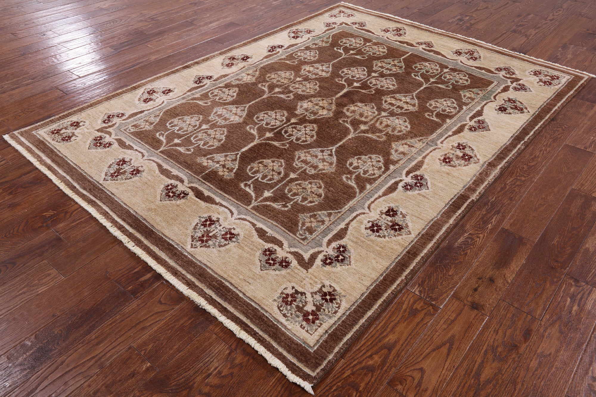 Brown Chobi Peshawar Hand-Knotted Rug - 6' 2" X 8' 5" - Golden Nile