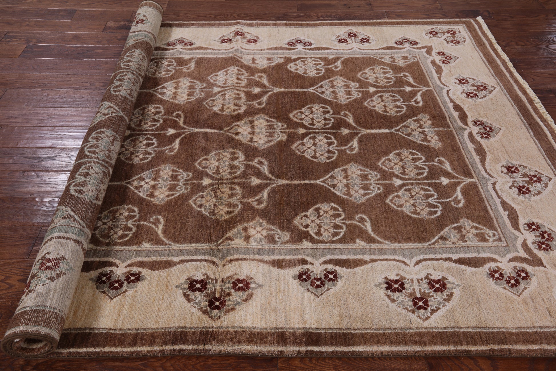 Brown Chobi Peshawar Hand-Knotted Rug - 6' 2" X 8' 5" - Golden Nile