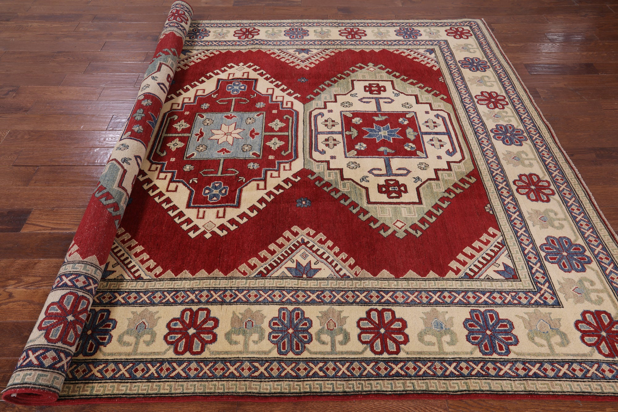 Red Super Kazak Handmade Wool Area Rug - 8' 3" X 10' 8" - Golden Nile