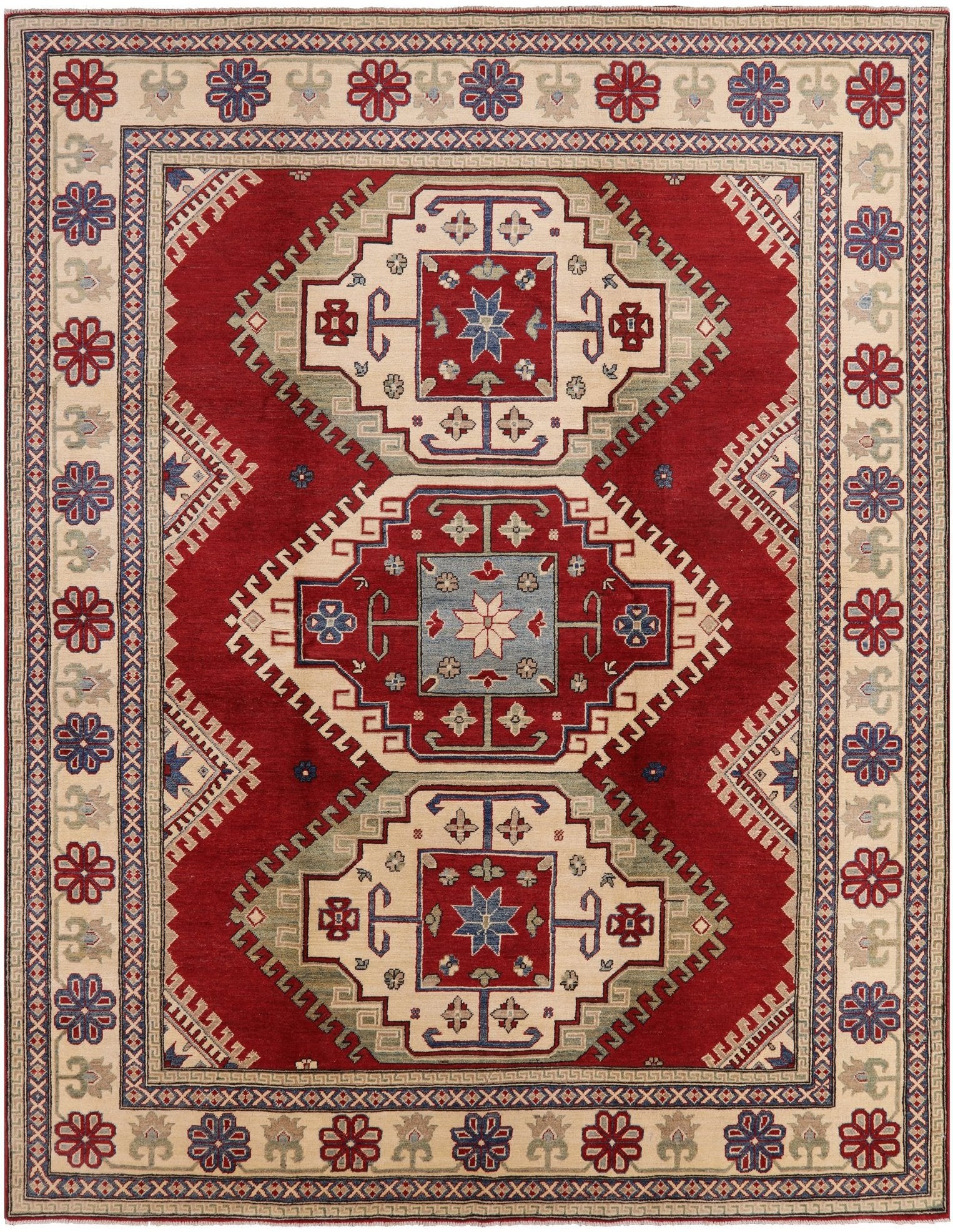 Red Super Kazak Handmade Wool Area Rug - 8' 3" X 10' 8" - Golden Nile