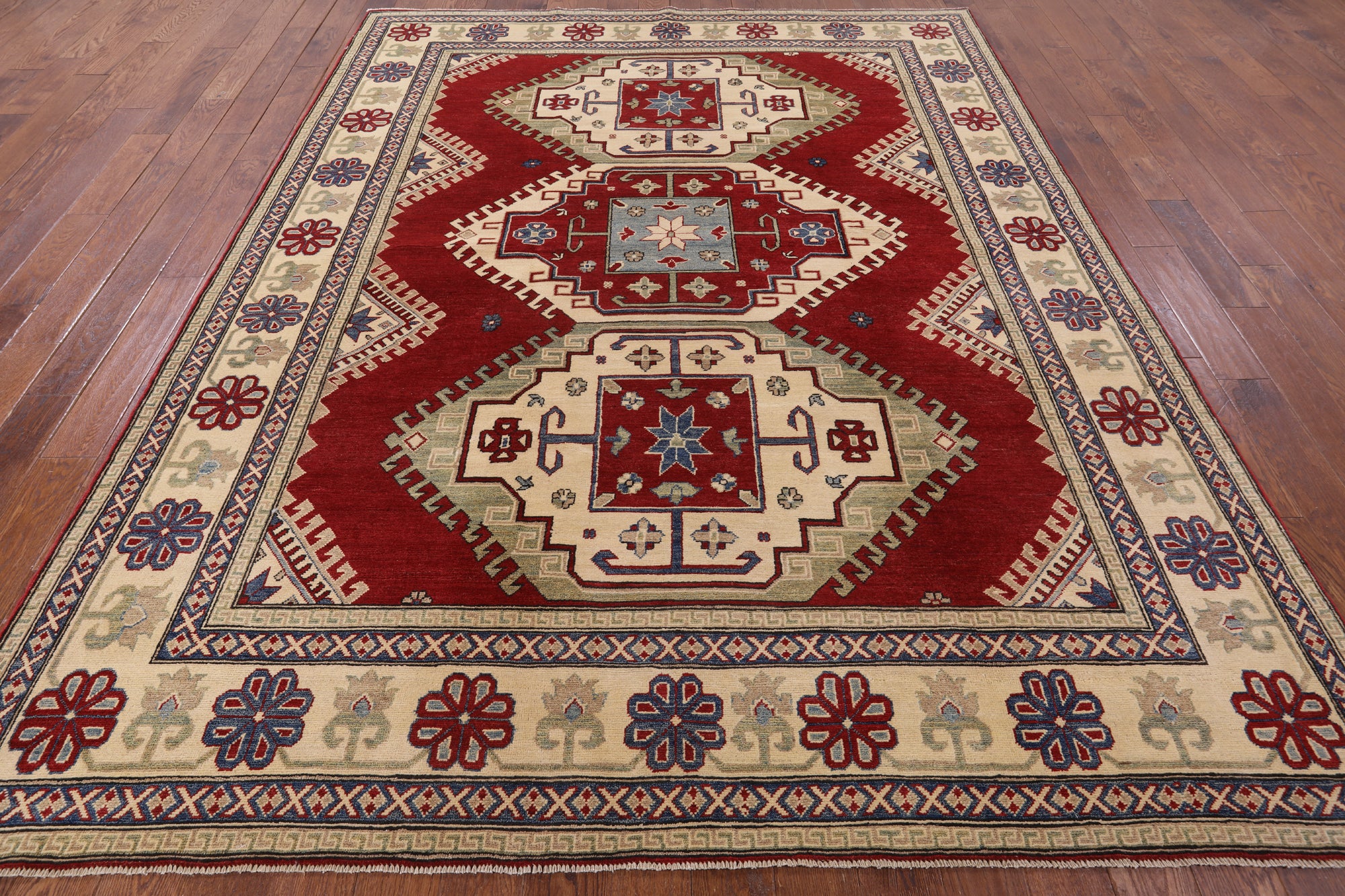 Red Super Kazak Handmade Wool Area Rug - 8' 3" X 10' 8" - Golden Nile