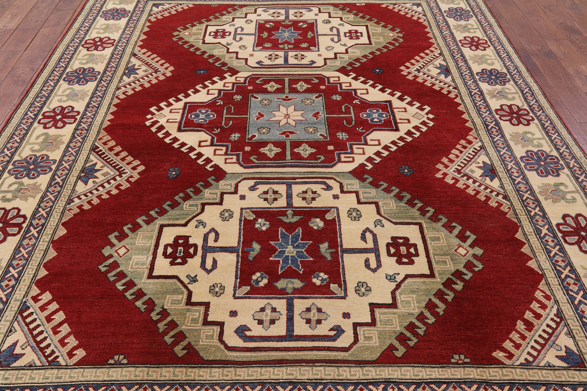 Red Super Kazak Handmade Wool Area Rug - 8' 3" X 10' 8" - Golden Nile
