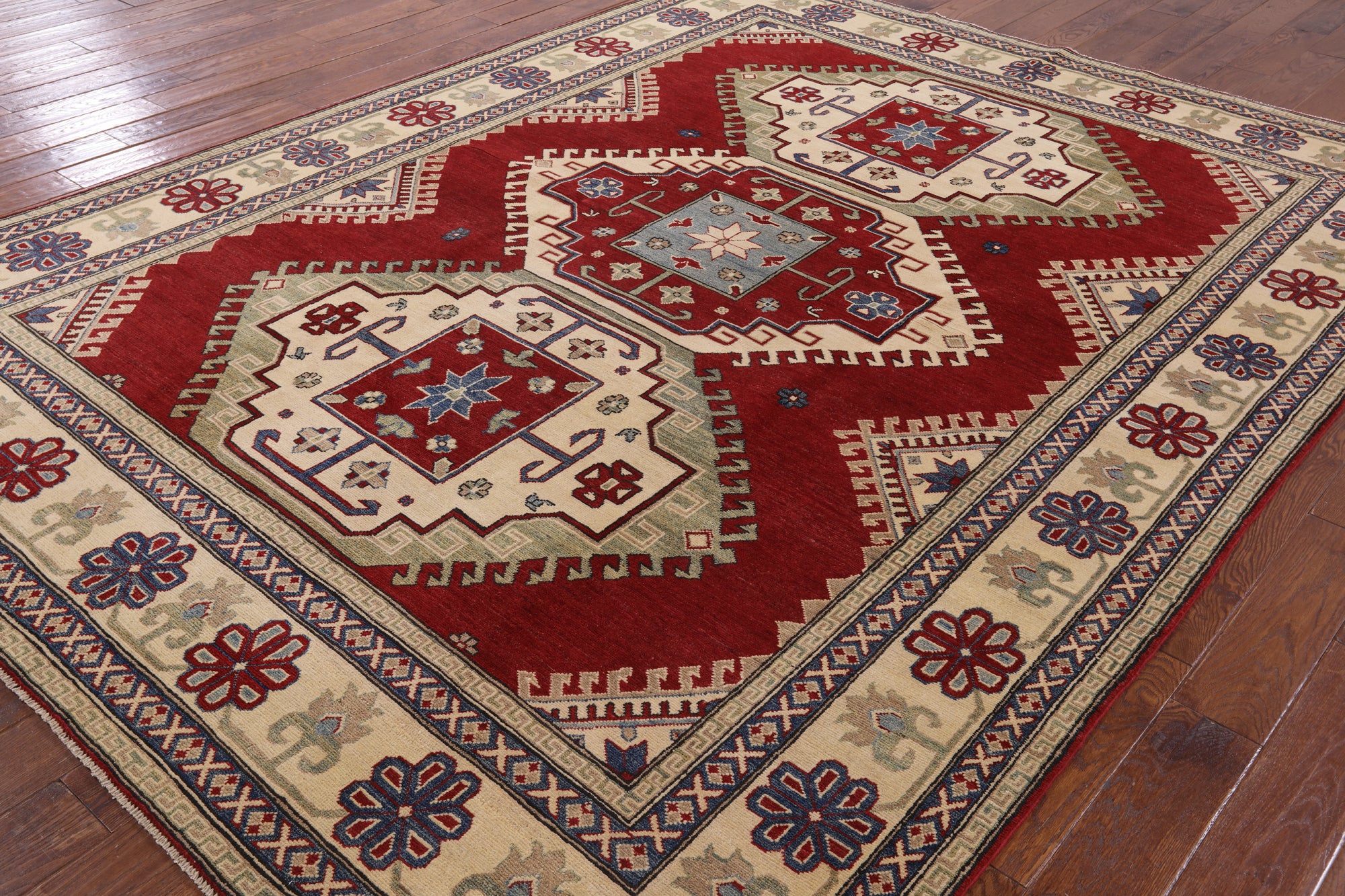Red Super Kazak Handmade Wool Area Rug - 8' 3" X 10' 8" - Golden Nile
