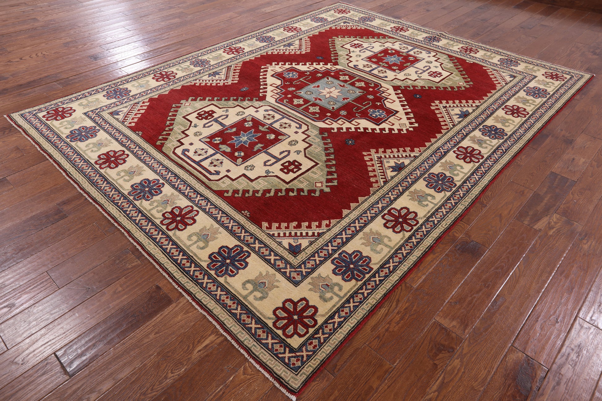 Red Super Kazak Handmade Wool Area Rug - 8' 3" X 10' 8" - Golden Nile