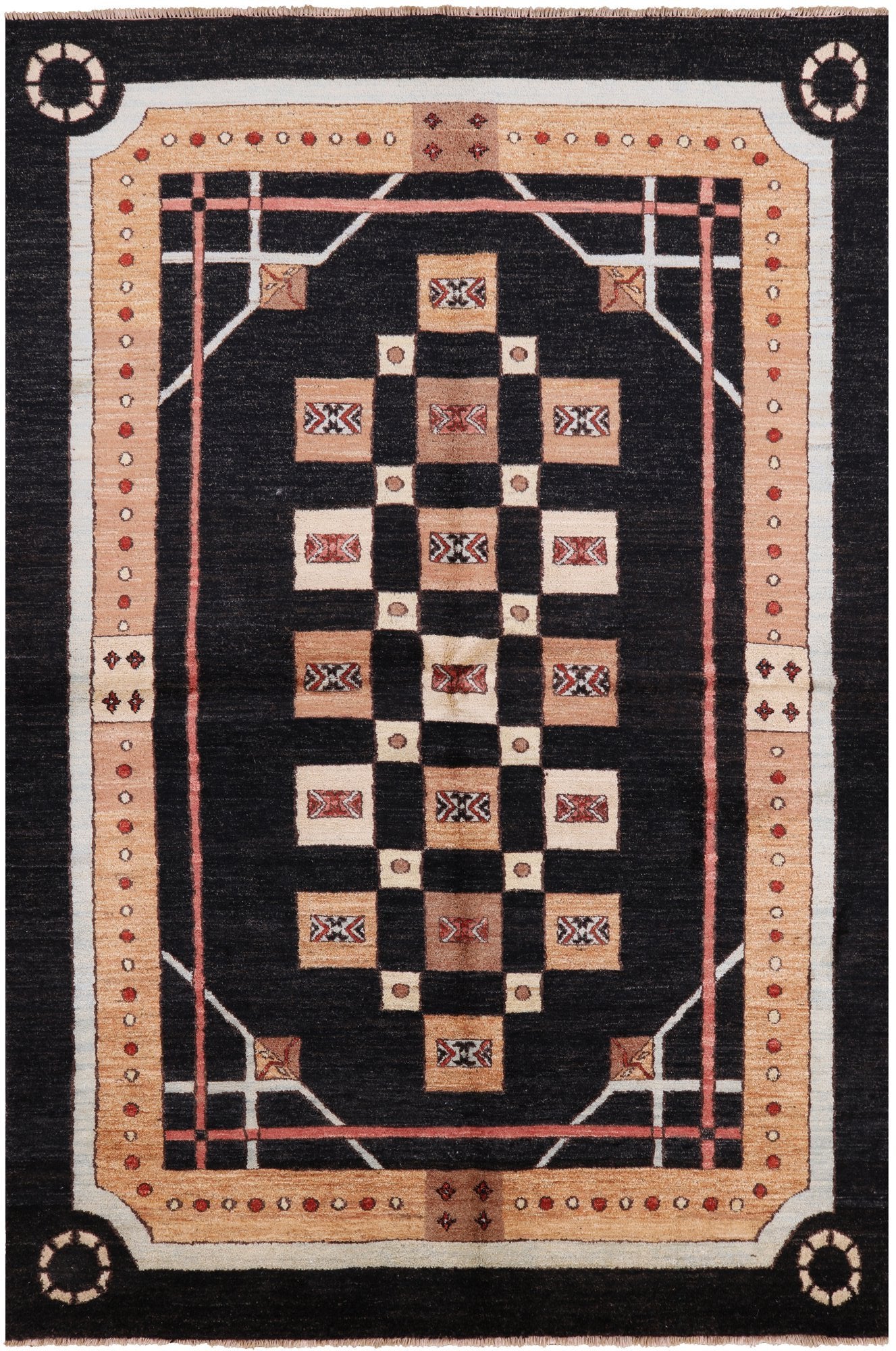 Black Persian Gabbeh Handmade Wool Area Rug - 5' 7" X 8' 5" - Golden Nile