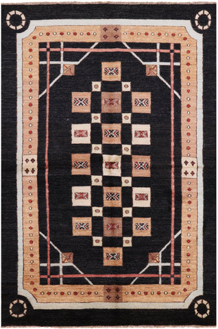Black Persian Gabbeh Handmade Wool Area Rug - 5' 7