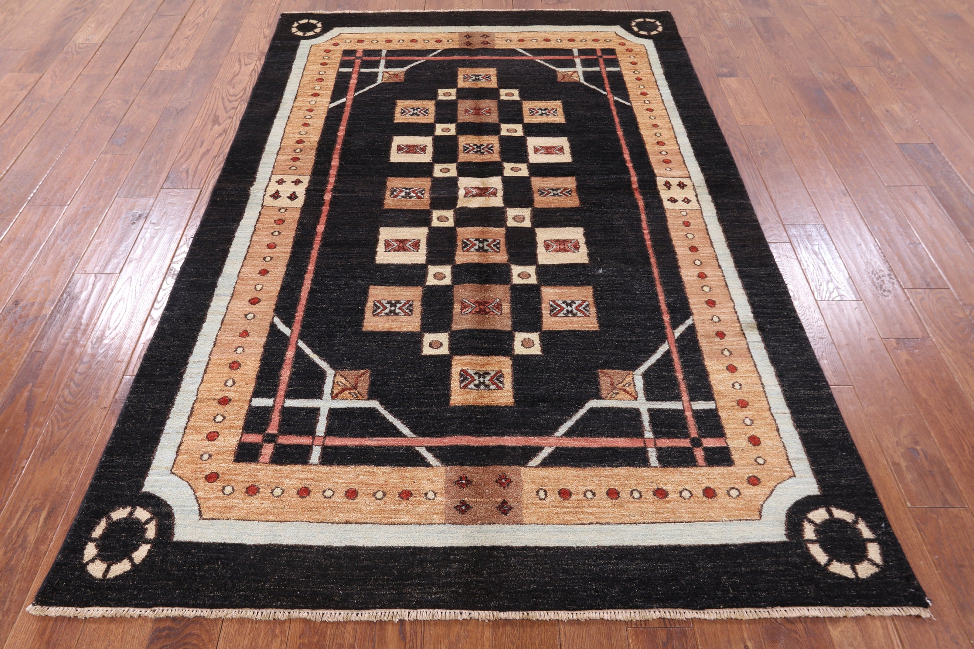 Black Persian Gabbeh Handmade Wool Area Rug - 5' 7" X 8' 5" - Golden Nile