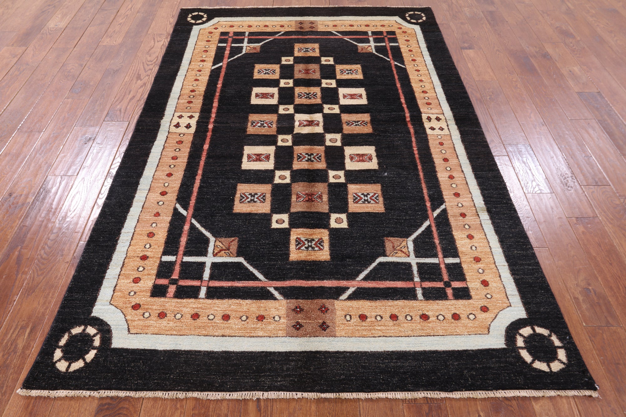 Black Persian Gabbeh Handmade Wool Area Rug - 5' 7" X 8' 5" - Golden Nile
