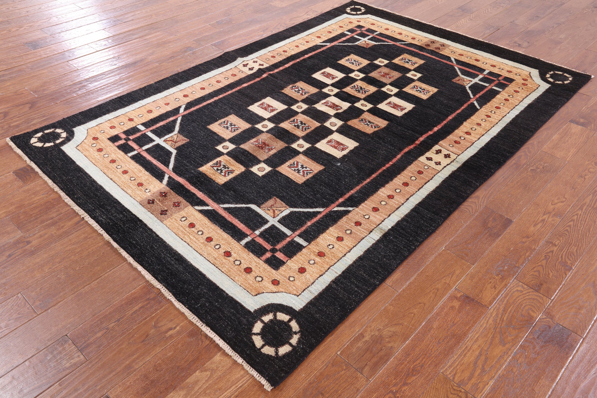 Black Persian Gabbeh Handmade Wool Area Rug - 5' 7" X 8' 5" - Golden Nile