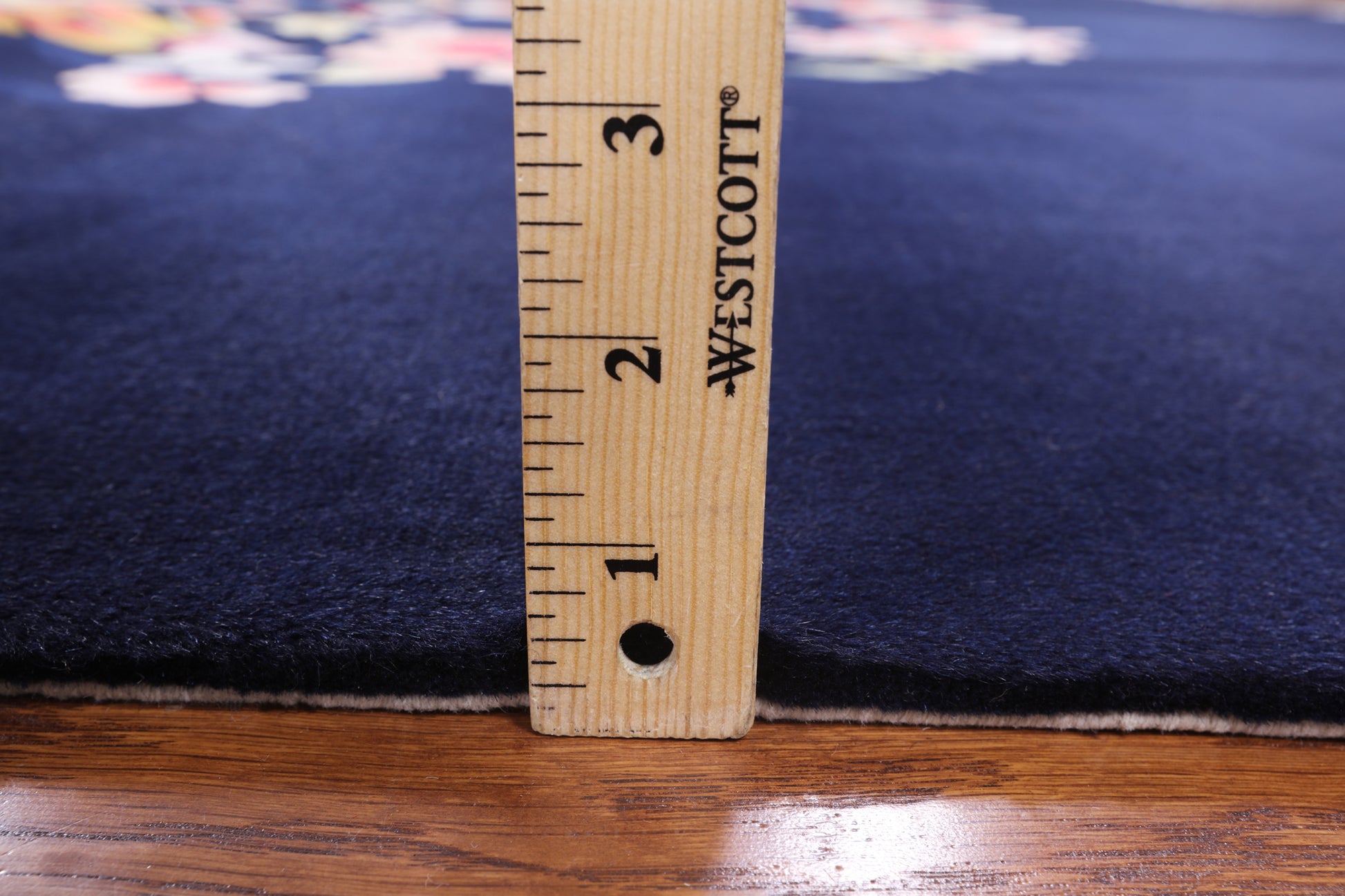 Navy Blue Floral Hand Knotted Wool Area Rug - 9' 0" X 12' 0" - Golden Nile