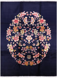 Navy Blue Floral Hand Knotted Wool Area Rug - 9' 0" X 12' 0" - Golden Nile