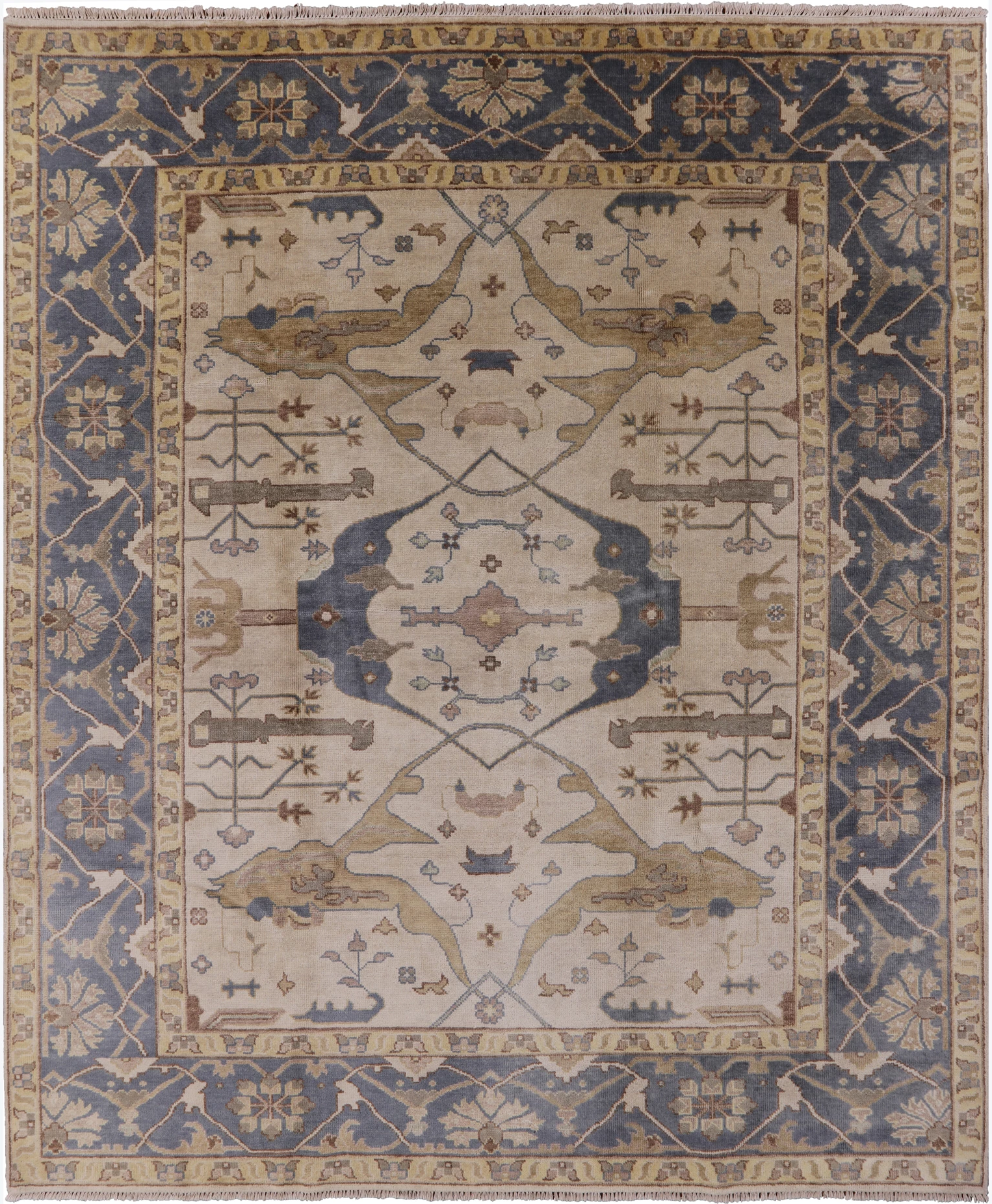 Ivory Turkish Oushak Handmade Wool Area Rug - 8' 2" X 9' 10" - Golden Nile
