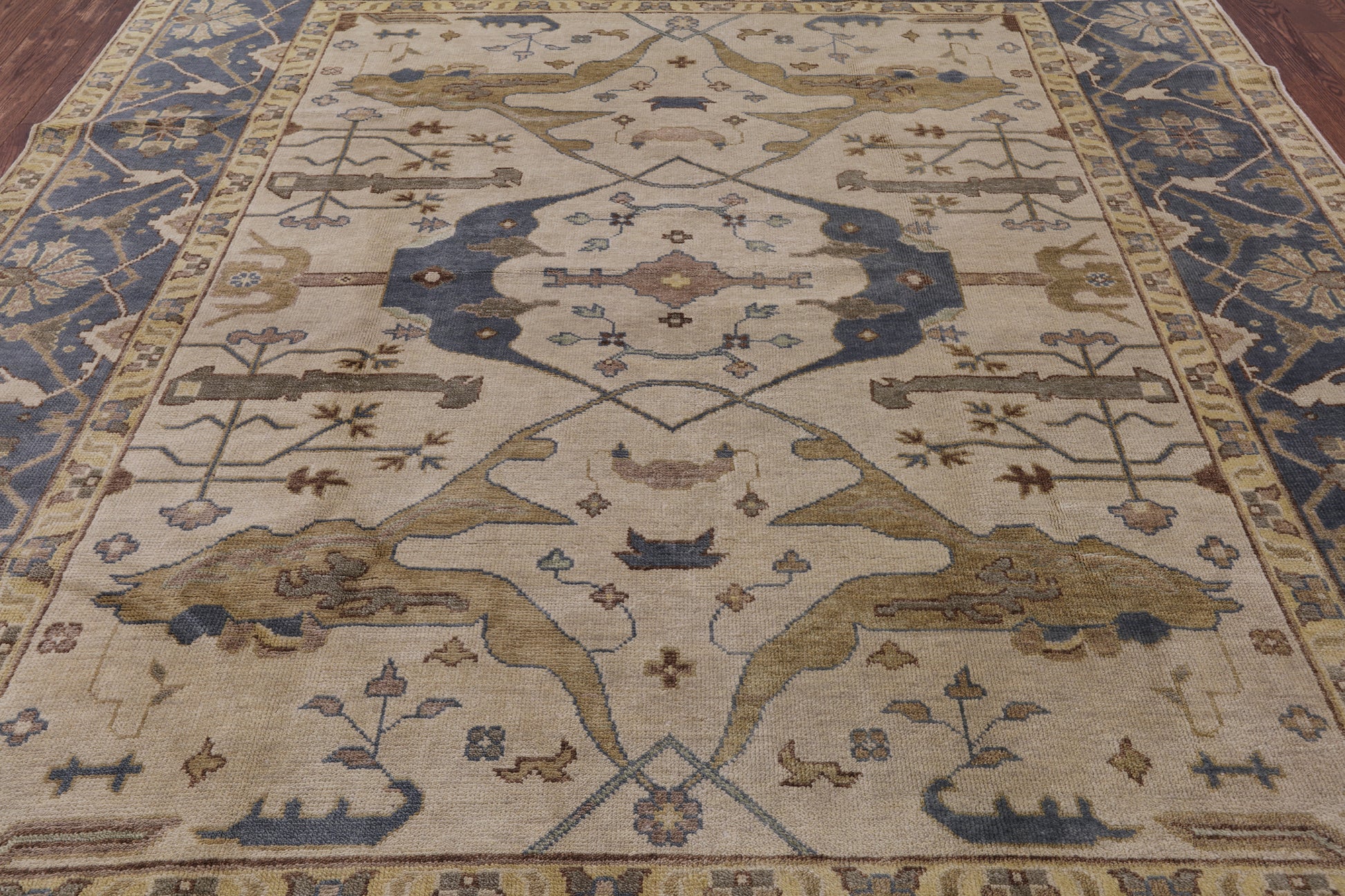 Ivory Turkish Oushak Handmade Wool Area Rug - 8' 2" X 9' 10" - Golden Nile