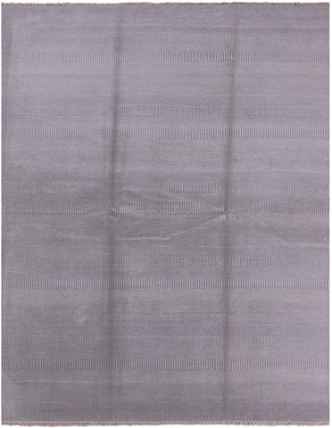 Grey Savannah Grass Hand Knotted Wool & Silk Rug - 8' 1