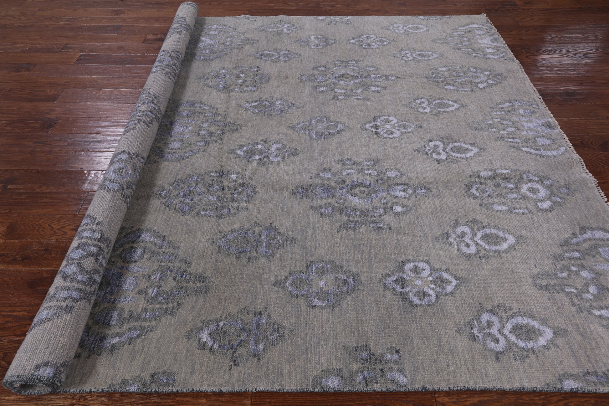 Grey Turkish Oushak Hand Knotted Wool & Silk Rug - 8' 0" X 9' 10" - Golden Nile