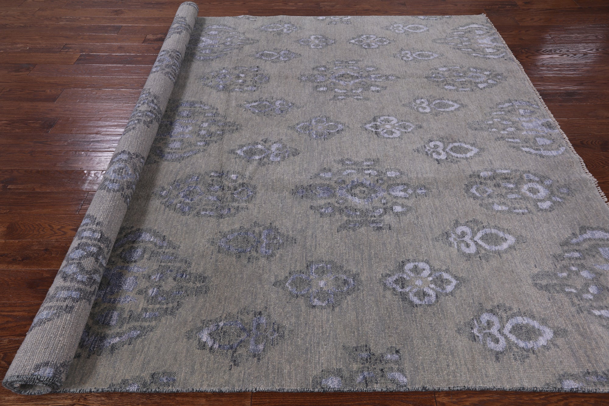 Grey Turkish Oushak Hand Knotted Wool & Silk Rug - 8' 0" X 9' 10" - Golden Nile